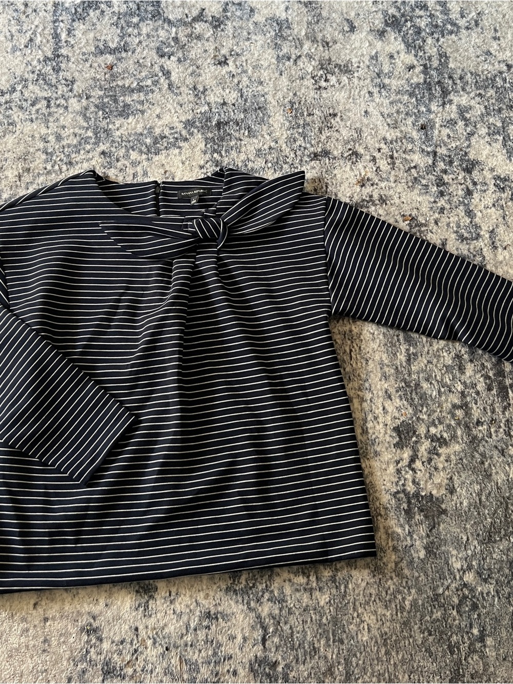 Banana Republic Navy Striped Tie-Neck Top